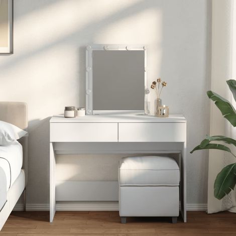 Vidaxl – Coiffeuse enfant avec miroir LED – Bois d'ingénierie – 100x40x130 cm – 2 tiroirs de rangement – Lumière blanche chaude/froide (1/6)