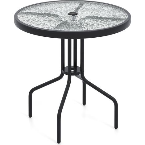 Bistrotisch mit Schirmloch, 70 cm Glasplatte