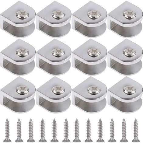 12 pièces de pinces à verre,support de verre réglable,pince de support de verre,support de cloison en verre réglable,peuvent installer de l'argent en verre de 3 à 10 mm d'épaisseur (1/5)