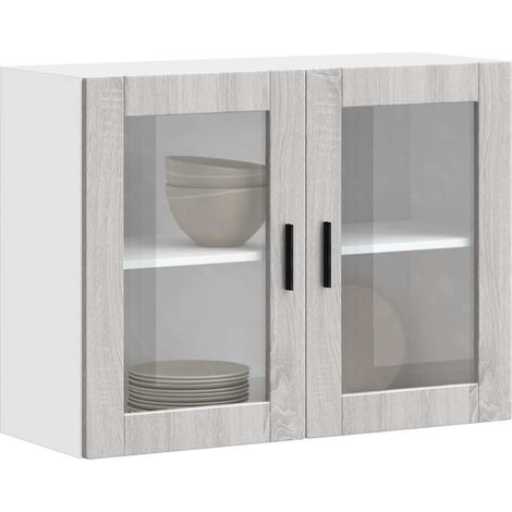 Armario de pared para cocina puerta cristal Porto gris sonoma vidaXL (1/5)