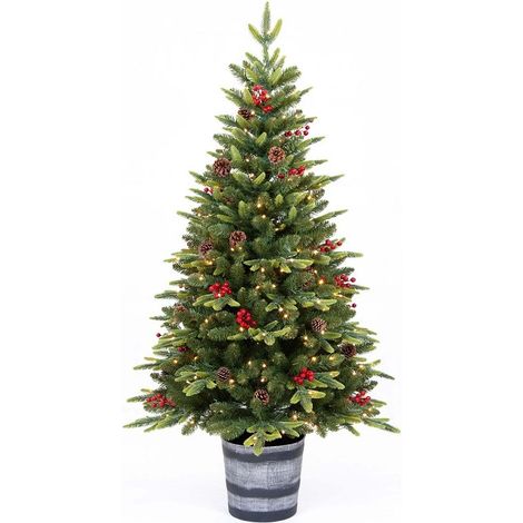 PINETTO VERDE CON 150 LED BACCHE E PIGNE 120CM VASO TONDO (1/3)