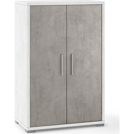 Armoire polyvalente à deux portes Ciment Blanc 71x41x h110 cm