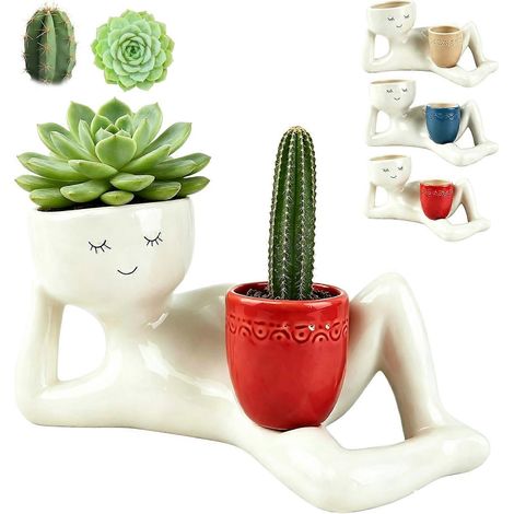 Pot de fleurs rigolo, Pot de fleurs paresseux, Pot de fleurs rigolo, Pot de fleurs drôle et original, Pot de fleurs visage couché avec drainage, Pot de fleurs en résine pour plantes succulentes (1/5)