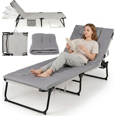 Foldable Sun Lounger with Adjustable Backrest & Cushion