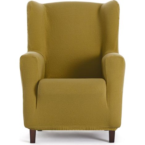 Housse de fauteuil bi-élastique pour bergère couleur moutarde design (1/5)