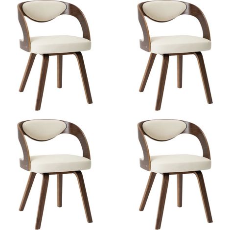 Chaise de salle à manger bois foncé et simili cuir beige Canva - Lot de 4 (1/5)