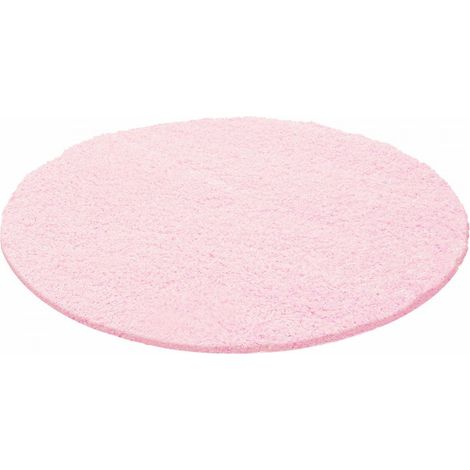 Tapis poils longs shaggy Ø120cm rose tissé rond motif uni UNI L
