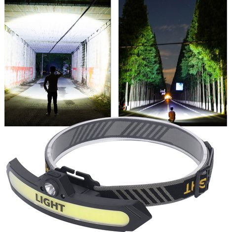 Lampe frontale COB 6 modes d'éclairage, charge USB, interrupteur inductif, lampe de poche à angle réglable pour le camping, le cyclisme, la pêche,DUBUNS (1/5)