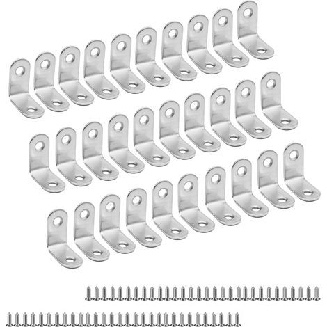 Stainless Steel L-Shaped Corner Brackets - 30x30mm, 60 Screws - 30 Pieces for Furniture and Shelves - Strong and Durable (1/5)