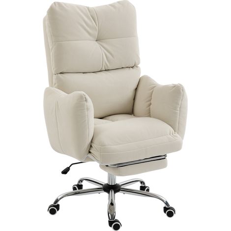 Bürostuhl mit Fußstütze, Ergonomischer Drehstuhl mit Wippfunktion, Verstellbarer Hohe Rückenlehne, Schneeflanellstoff