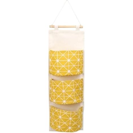 Organisateur de Rangement Suspendu en Coton Lin Imperméable Pochettes Multiples et Tringle en Bois, Économiseur D'espace pour Salle D'étude et Salle de Bain (1/5)