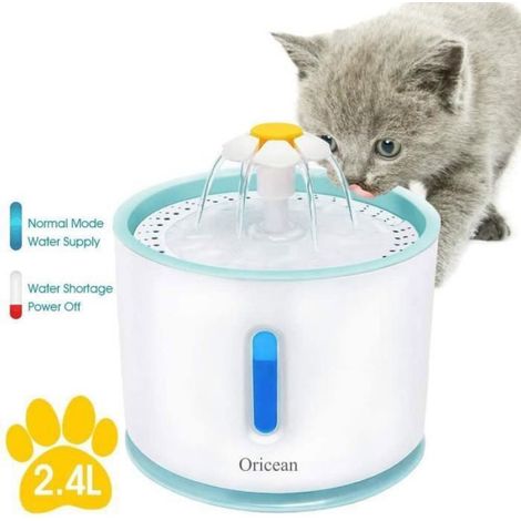 Fontaine À Eau - 2.4 L - Pour Chat Et Chien - Filtre À Charbon Actif - Pompe Silencieuse - Arrêt Automatique - 3 Modes De Flux - Blanc Et Gris