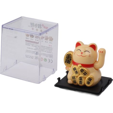 Chat porte-bonheur solaire miniature de 5 cm, mignon, agitant la main, symbole de richesse et de bienvenue, pour la décoration de la maison ou de la voiture, jaune. (1/5)