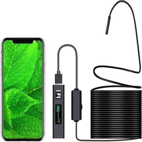 Caméra d'inspection endoscopique sans fil WiFi 1200P HD, étanche IP68, avec 8 LED et câble semi-rigide de 5 m (16,4 pi) pour iOS, Android, iPhone, Windows et Mac. (1/5)