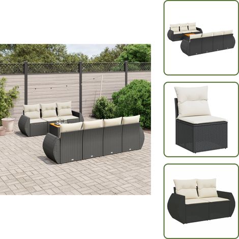 Salon de jardin 8 pcs avec coussins noir résine tressée - Ensemble Salon De Jardin - Meuble Extérieur - Mobilier De Jardin - Salon De Jardin Pliable - Set Salon De Jardin (1/5)