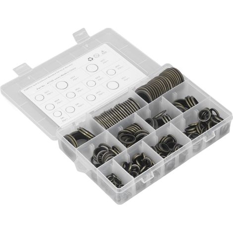 Kit d'assortiment de 230 rondelles d'étanchéité pour bouchon de vidange d'huile, M6 à M26, auto-centrantes, en métal et caoutchouc. (1/5)