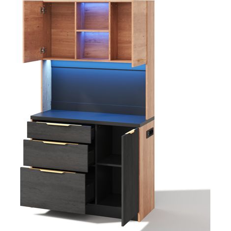 Armario alto de cocina 100x40x180 cm con LED regulable, enchufe EU y encimera negra HOMVRA (1/5)