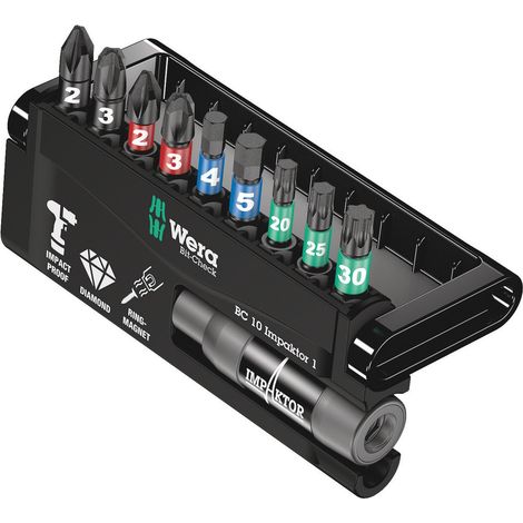 Jeu d'embouts avec porte-embouts Bit-Check 10 Impaktor 1 SB, 10 pièces - WERA - 05073980001 (1/5)