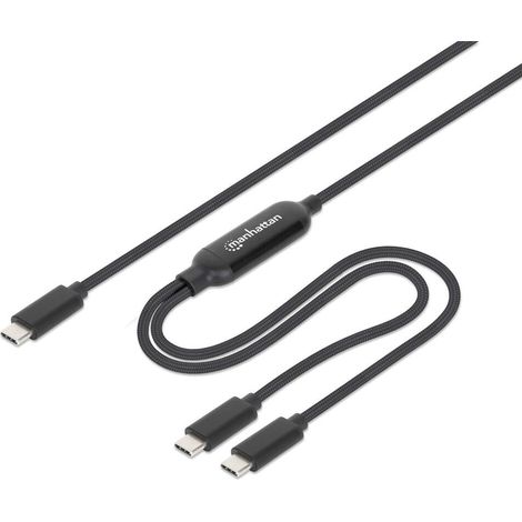 MANHATTAN Dual USB-C Ladekabel 100W 2 m USB-C-Stecker auf 2x USB-C-Stecker lädt zwei Geräte geflocht