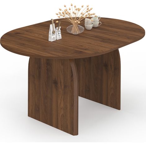 Table à manger extensible japandi ovale EDITH 4-8 personnes effet noyer 110-150 cm