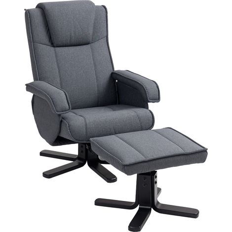 Swivel Recliner Chair Footstool - Charcoal Grey Linen (1/5)