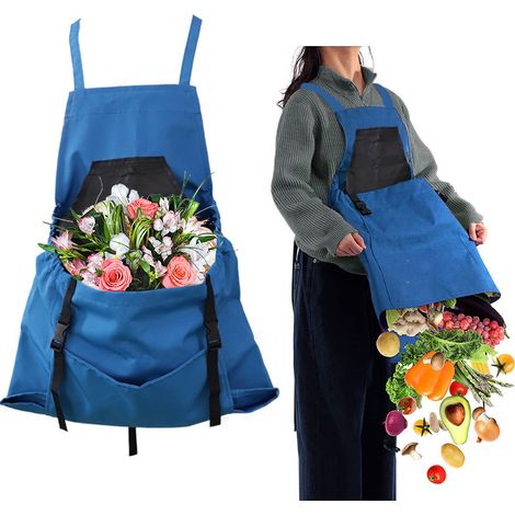 Grembiuli da giardinaggio per uomo e donna, grembiuli per la raccolta del giardino, grembiuli da giardinaggio con tasche a sgancio rapido (blu)