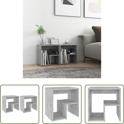 vidaXL Étagère de chevet - Tables de chevet 2 pcs gris béton 40x30x40 cm bois d'ingénierie (1/5)