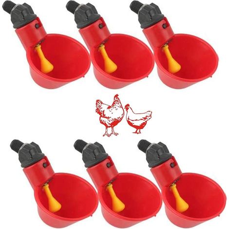 Abreuvoir automatique portable 6 pièces pour volailles, avec coupelles, en plastique rouge, idéal pour le jardin, les poules, les canards, les pigeonniers et autres oiseaux