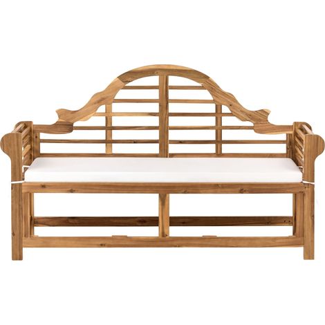 Garden Bench Light Teak Wood and Off-White 196 cm Seating Cushion Water Resistant Classic Design Seating for 3 People Outdoor MARLBORO (1/5)