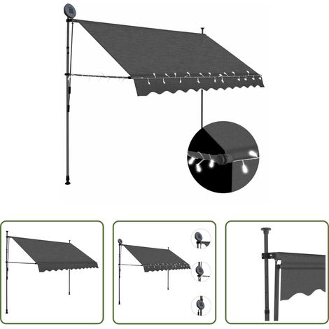 Handbetriebene Markise - Einziehbare Markise Handbetrieben mit LED 300 cm Anthrazit (1/5)