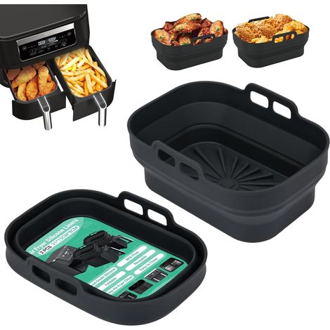 2 Pièces Moule Silicone, Antiadhésif, Pour Friteuse à Air Double, Four et Microonde, Noir (1/5)
