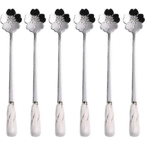 Cuillères à café en acier inoxydable, cuillères à dessert et à glace - Lot de 6 Mbbitl, manche en céramique délicate, motif fleurs de cerisier DSZ (1/5)