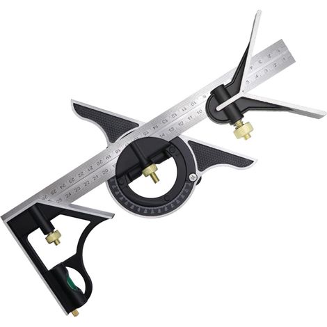 Équerre à Combinaison 300mm, Équerres de charpentier, Règle d'angle en Acier Inoxydable, Équerre Combinée avec Niveau à Bulle et Tire-Lignes Pratique, Idéal pour les travaux de menuiserie (1/5)