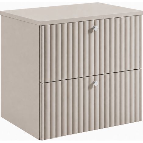 Mobile sottolavabo sospeso 60 cm, 2 cassetti, con piano, chiusura ammortizzata, Cashmere / piano Cashmere, maniglie argentate, 60 x 44,4 x 58,6 cm (1/5)