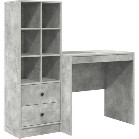 2 pcs Bureau d'ordinateur, Bureau d'étude avec tiroir et étagère Gris béton fr93 - Maison La Vie (1/5)