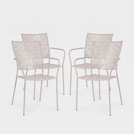 Lot de 4 chaises de jardin empilables avec accoudoirs en acier Lizette YES - Gris (1/5)