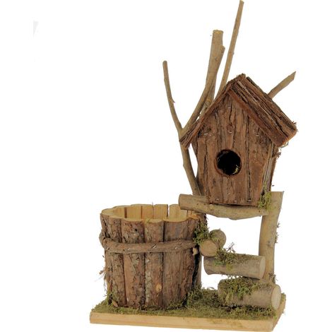 Holz Vogelhaus mit Blumentopf - 32 x 22 cm - Deko Nistkasten mit Pflanztopf