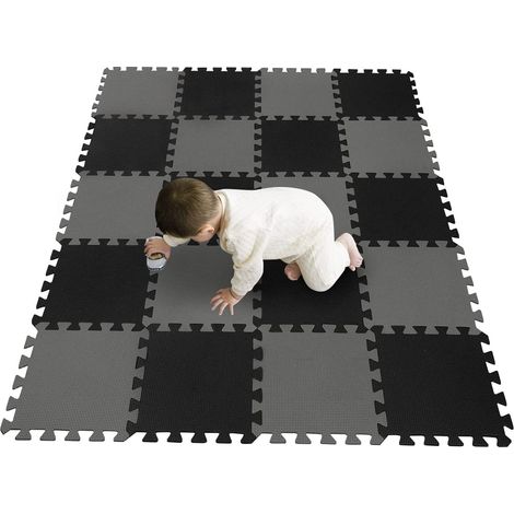 40Pcs Foam Baby Play Mats 30x30x1cm EVA Baby Floor Tiles Thick Soft Floor Interlocking Mat Waterproof High-Resilience Foam Floor Puzzle Mat for Children's Play and Crawl (Grey and Black) (1/5)