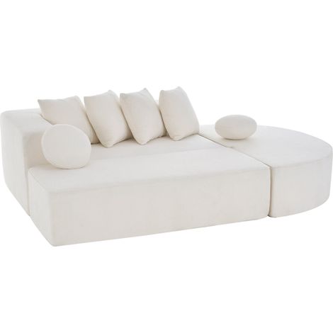 Canapé modulable convertible 4 places en tissu blanc, sans montage, avec coussins, effet cloud pour salon ou chambre, confort moelleux – CHICFURN (1/5)