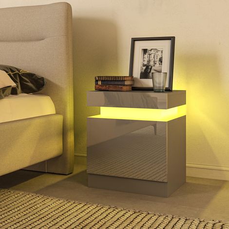 Nachttisch mit LED-Beleuchtung, 2 Schubladen und App-Steuerung, geeignet für Schlaf-/Wohnzimmer, 45 x 35 x 52 cm, Grau