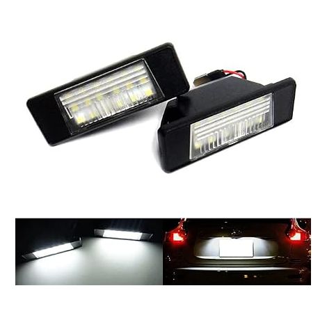 Lot de 2 éclairages de plaque d'immatriculation LED Canbus pour Juke F15 Navara D23 Note X-Trail T31 Q50 Qashqai J10 Blanc (1/5)