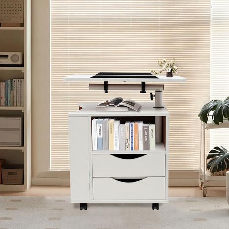 Table de chevet pivotante en bois flottant, Table de chevet multifonctionnelle, réglable en hauteur sur roulettes, avec plateau rotatif à 360° et 2 tiroirs - Extensible - Pour la maison, le bureau et (1/5)