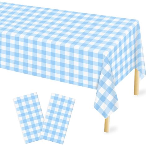 Mantel de PEVA impermeable azul claro, 2 piezas, resistente a las manchas, fácil de limpiar, para picnics, cumpleaños y fiestas al aire libre. (1/5)