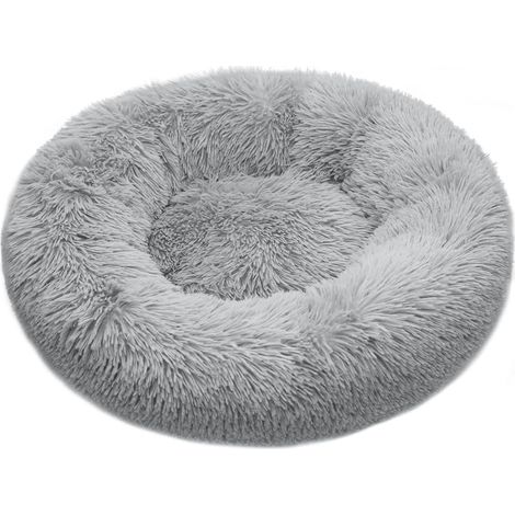 Panier pour chat de 40 cm, lavable, antidérapant, rond, en peluche, tapis pour chat (gris clair) (1/4)