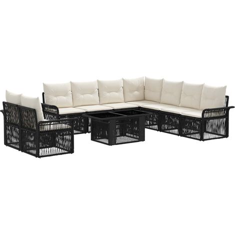 Set Divano da Giardino 10 pz Nero e Bianco Crema polyrattan vidaXL (1/5)