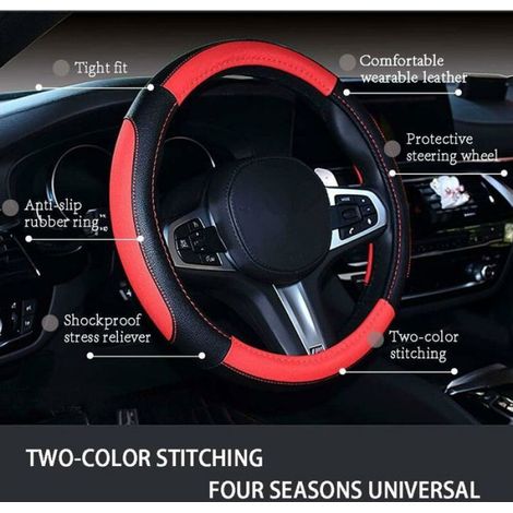 Couvre Volant Voiture en CuirUniverselle Housse Volant Voiture 38cmCache Protege Volant Voiture Sport CourbesNoir-Blanc