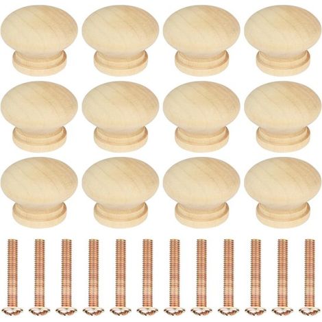 12 pomos redondos de madera para armarios，tiradores de 35 mm para puertas de muebles，ideales para la decoración del hogar y armarios (1/5)