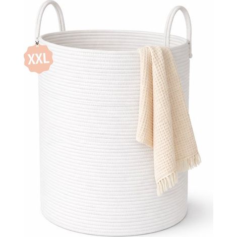 Panier à linge XXL 100 L – En coton blanc – Trieur de linge et rangement (1/5)