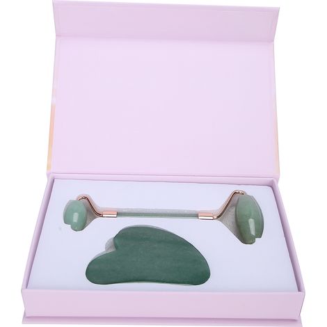 Rouleau de Massage Portable avec Plaque de Grattoir en Forme de Cœur, Outil de Massage Corporel pour Visage, Bras et Dos (Rouleau en Aventurine Verte) (1/5)