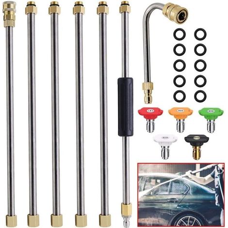 6-teiliges Set mit Verlängerungsstäben für Hochdruckreiniger 4000 PSI, 1/4 Zoll, 8 Fuß Ersatzstab mit Schnellkupplung und 5 Düsenköpfen (0°, 15°, 25°, 40°, 65°) (1/5)